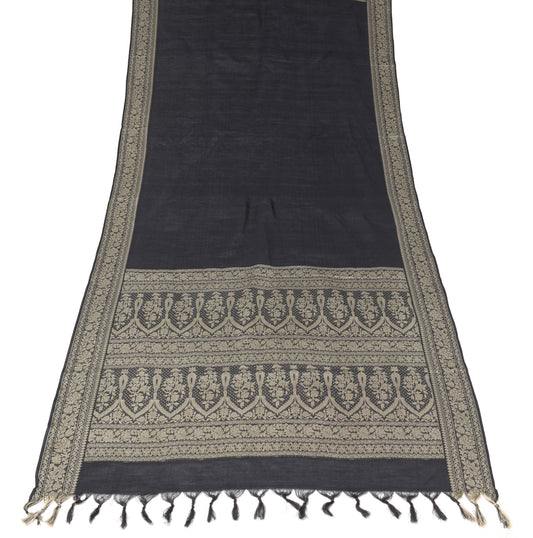 Sushila Vintage Black Dupatta Art Cotton Floral Woven Floral Long Stole Hijab