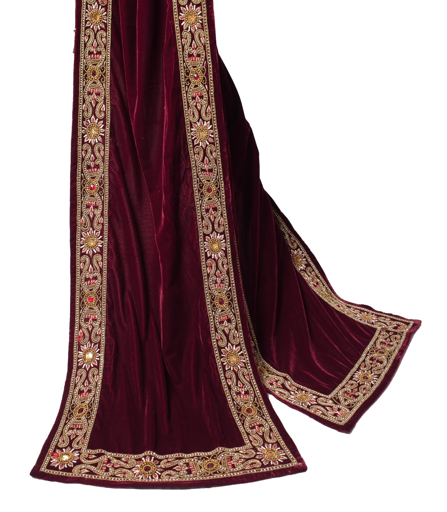 Sushila Vintage Maroon Velvet Heavy Dupatta Beads Embellish Handmade Long Stole