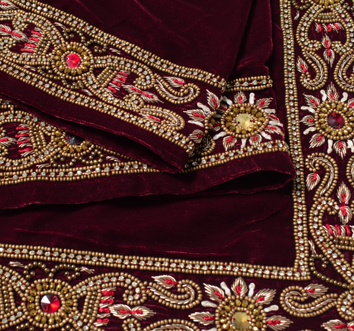 Sushila Vintage Maroon Velvet Heavy Dupatta Beads Embellish Handmade Long Stole
