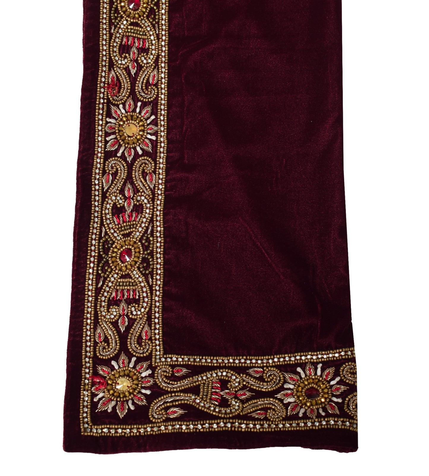 Sushila Vintage Maroon Velvet Heavy Dupatta Beads Embellish Handmade Long Stole