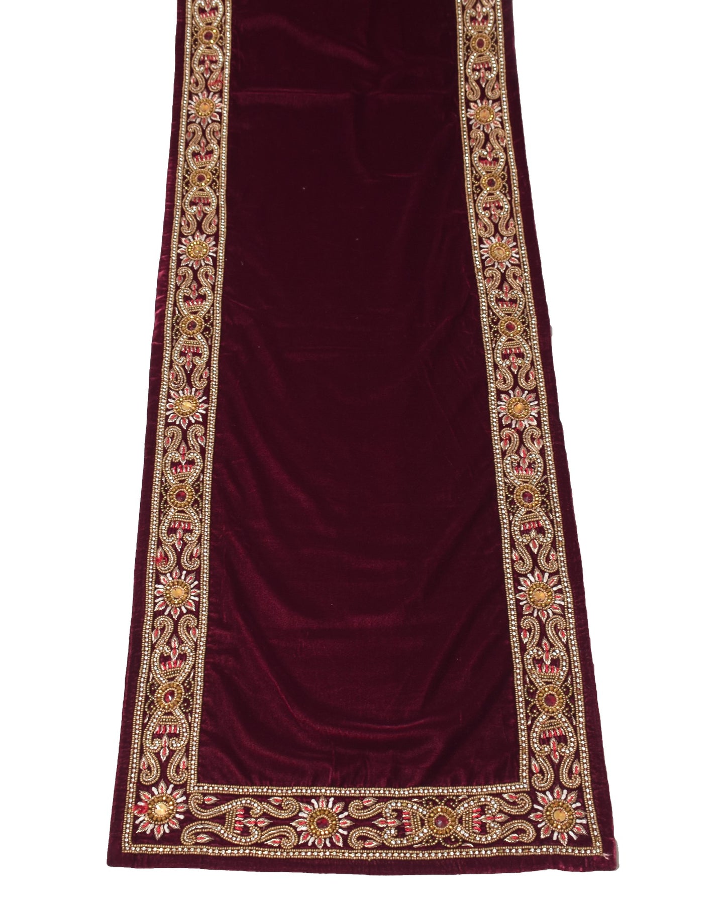 Sushila Vintage Maroon Velvet Heavy Dupatta Beads Embellish Handmade Long Stole