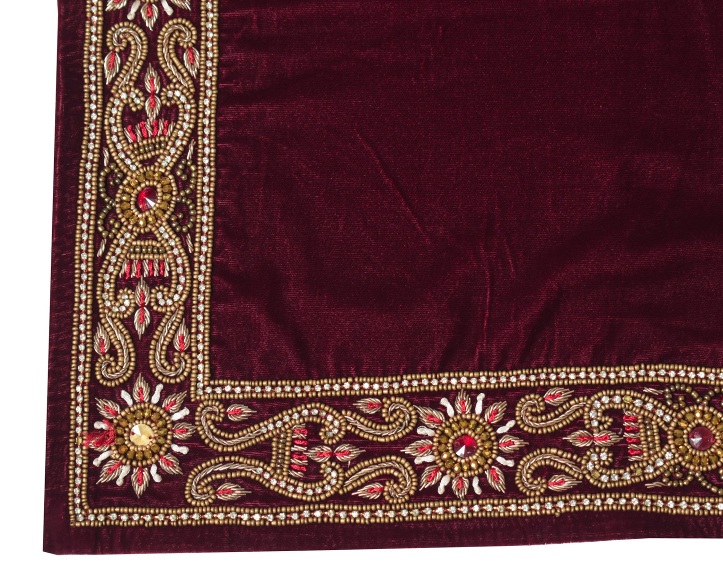 Sushila Vintage Maroon Velvet Heavy Dupatta Beads Embellish Handmade Long Stole