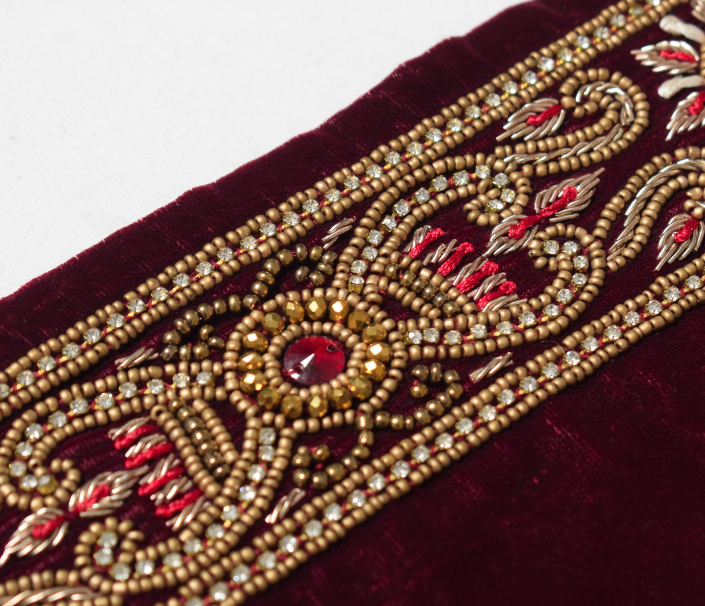 Sushila Vintage Maroon Velvet Heavy Dupatta Beads Embellish Handmade Long Stole