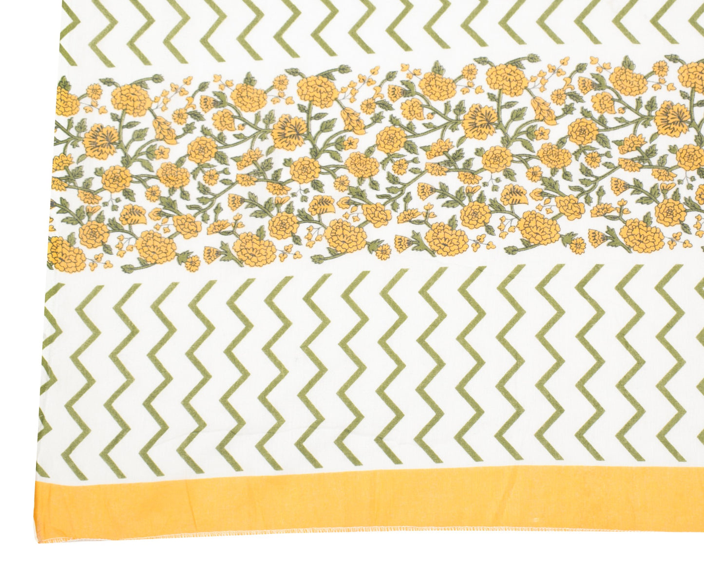 Sushila Vintage White Dupatta Pure Cotton Printed Zig-Zag & Floral Long Stole