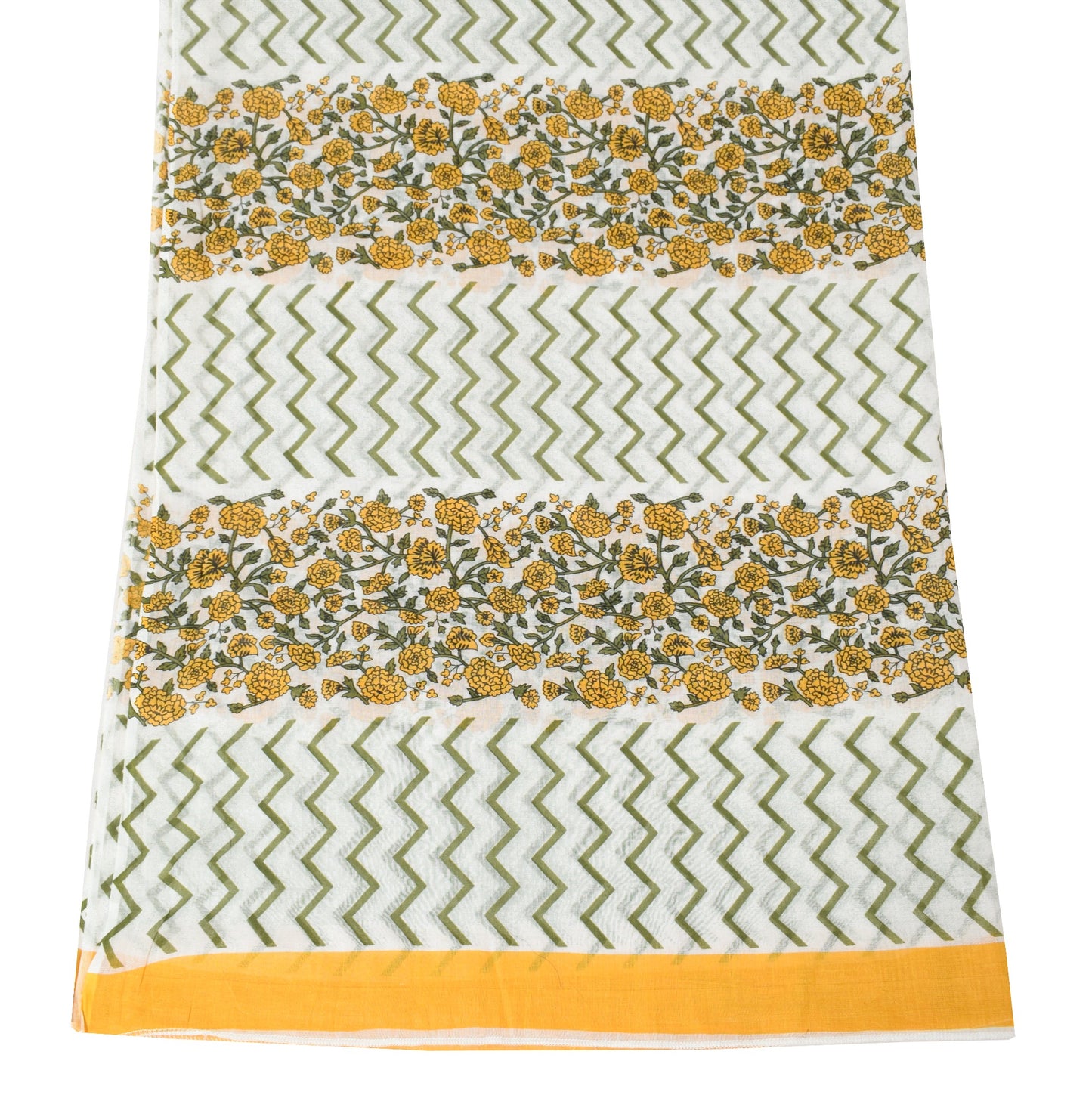 Sushila Vintage White Dupatta Pure Cotton Printed Zig-Zag & Floral Long Stole