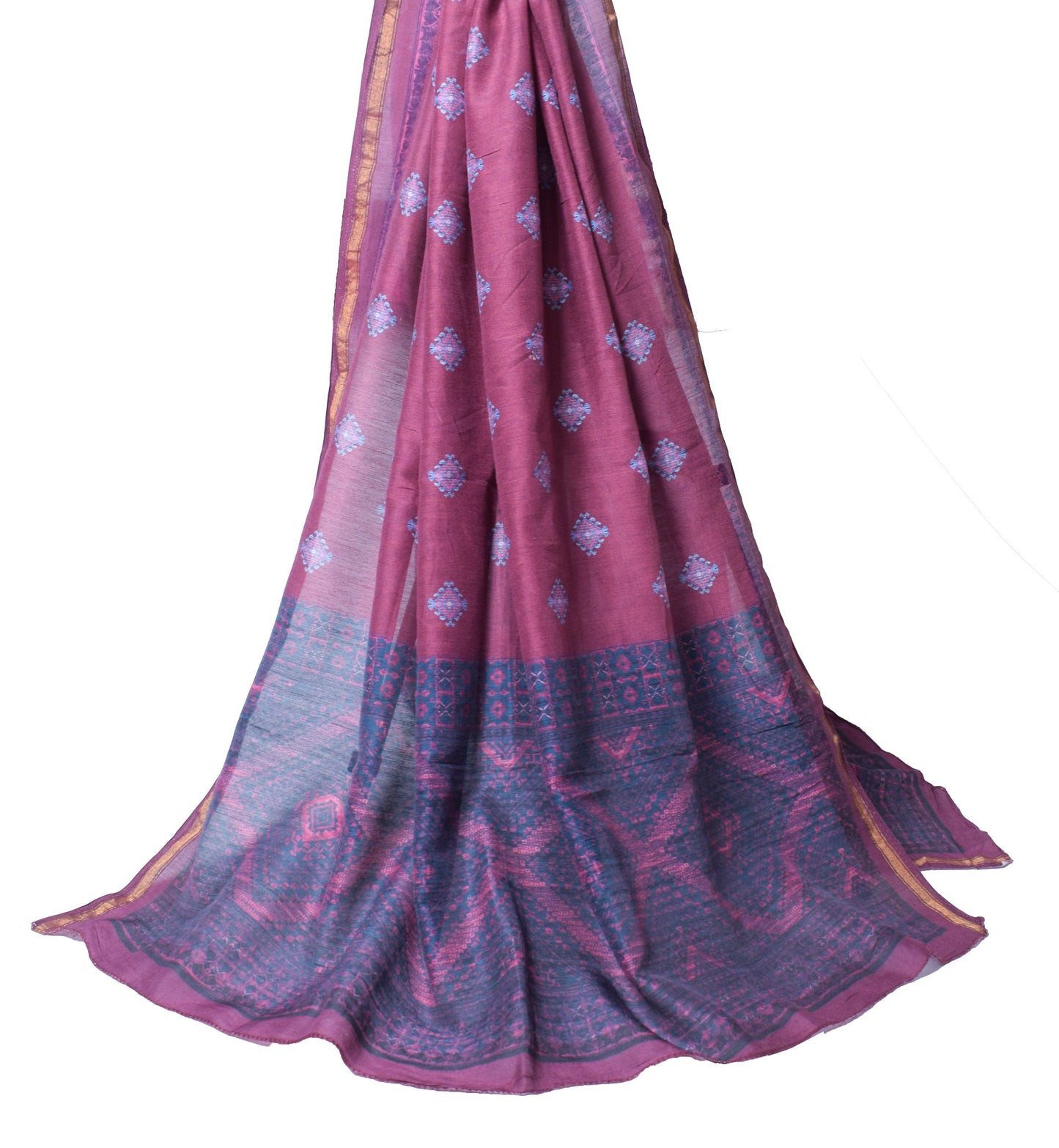 Sushila Vintage Purple Dupatta Pure Cotton Silk Geometrical Printed Long Stole