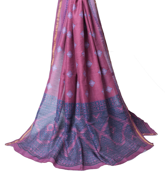 Sushila Vintage Purple Dupatta Pure Cotton Silk Geometrical Printed Long Stole