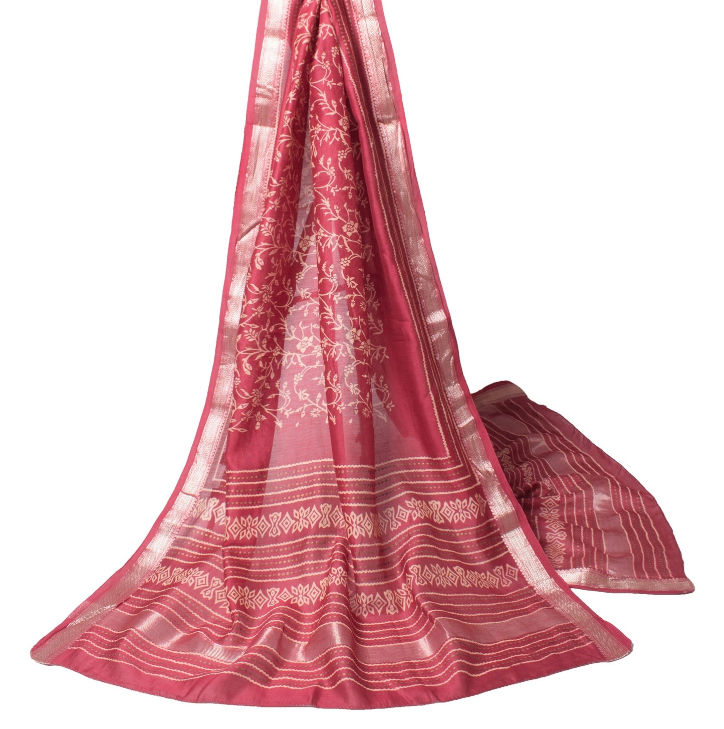 Sushila Vintage Maroon Floral Dupatta Printed Woven Pure Cotton Silk Long Stole