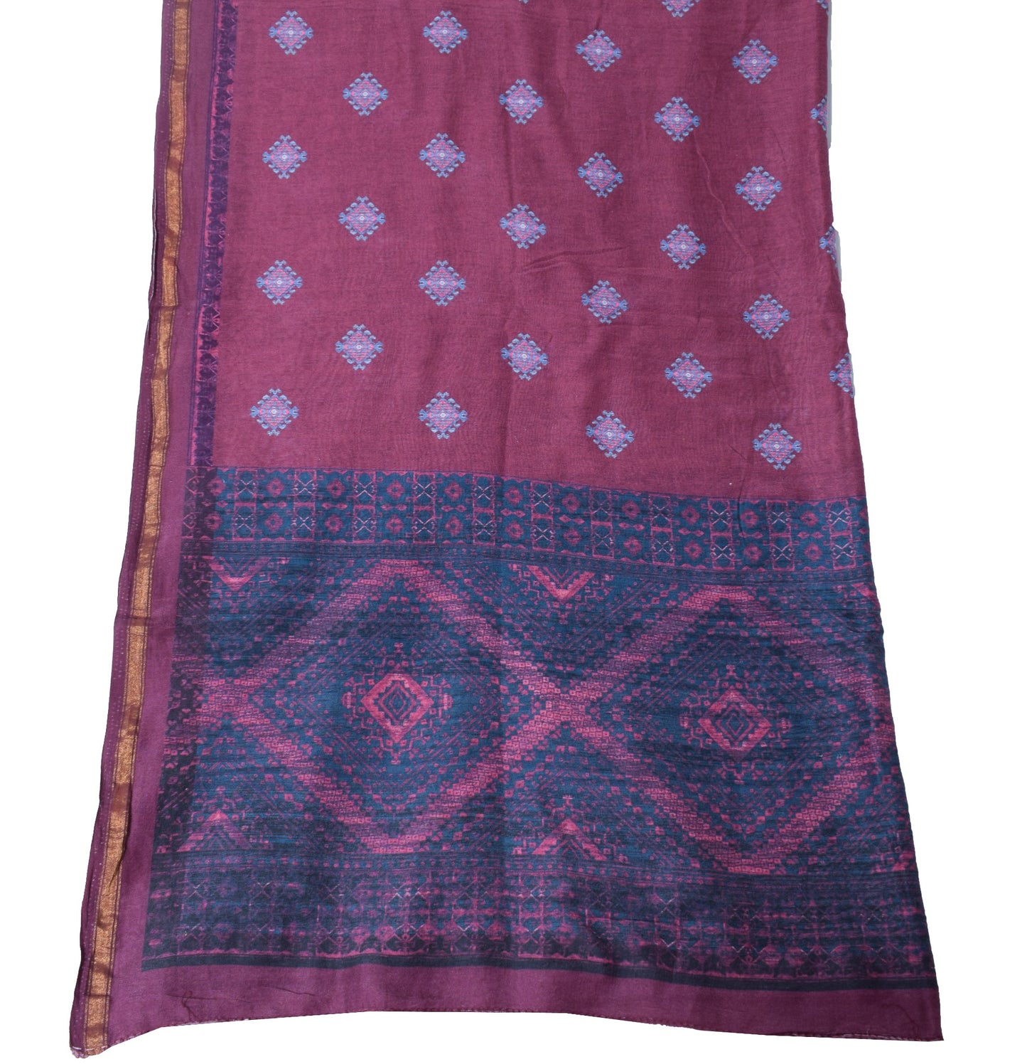 Sushila Vintage Purple Dupatta Pure Cotton Silk Geometrical Printed Long Stole