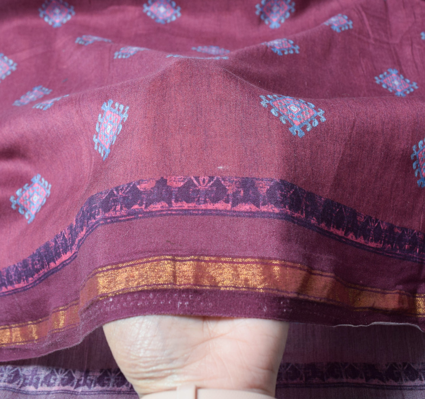 Sushila Vintage Purple Dupatta Pure Cotton Silk Geometrical Printed Long Stole