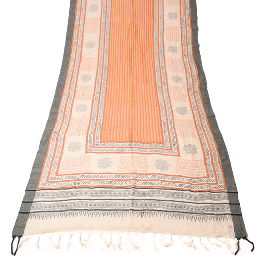Sushila Vintage Cream Brown Dupatta Pure Woolen Hand Block Printed Long Stole
