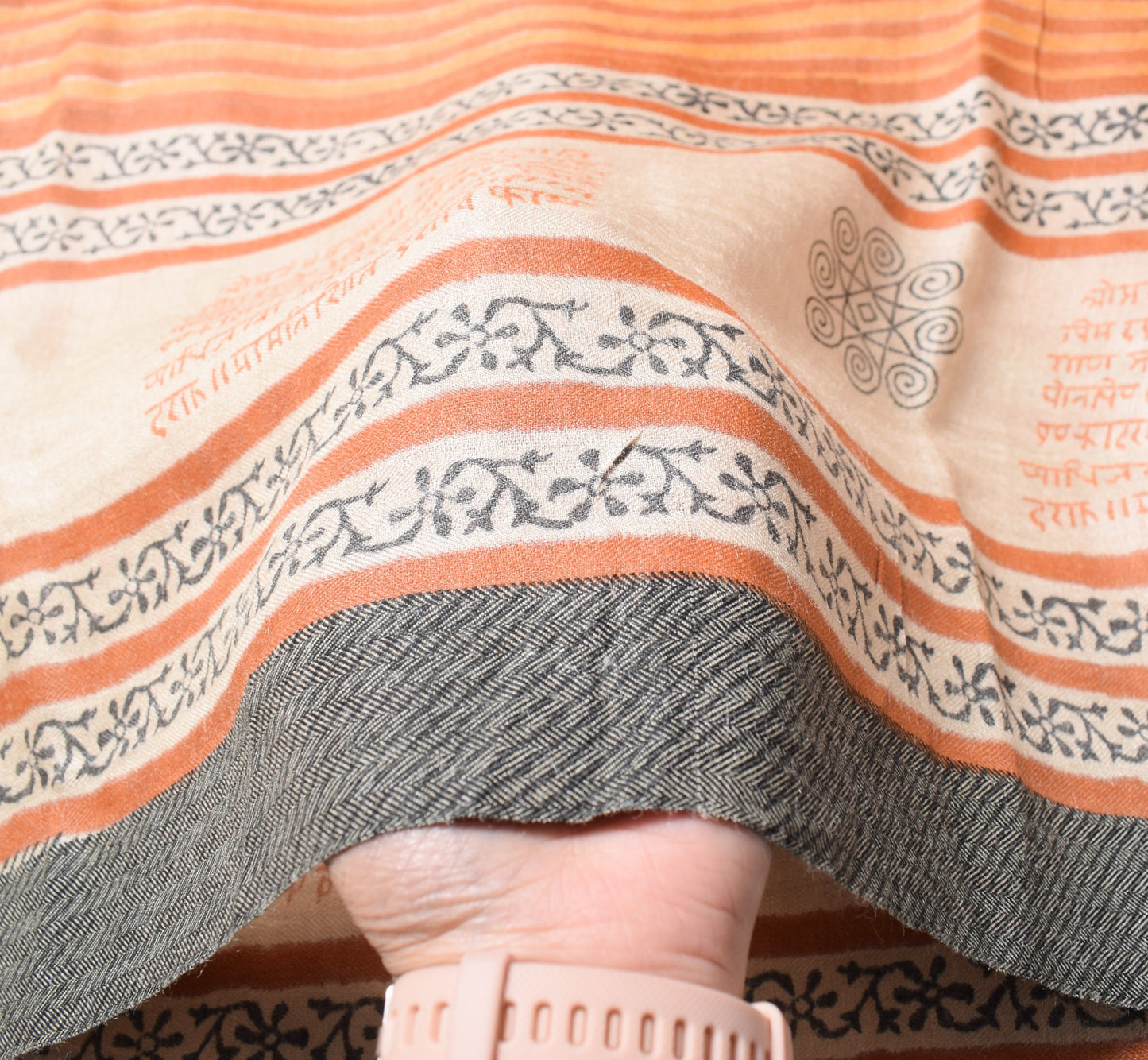 Sushila Vintage Cream Brown Dupatta Pure Woolen Hand Block Printed Long Stole