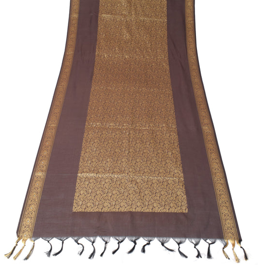 Sushila Vintage Dark Brown Dupatta Art Cotton Silk Floral Woven Long Stole Wrap