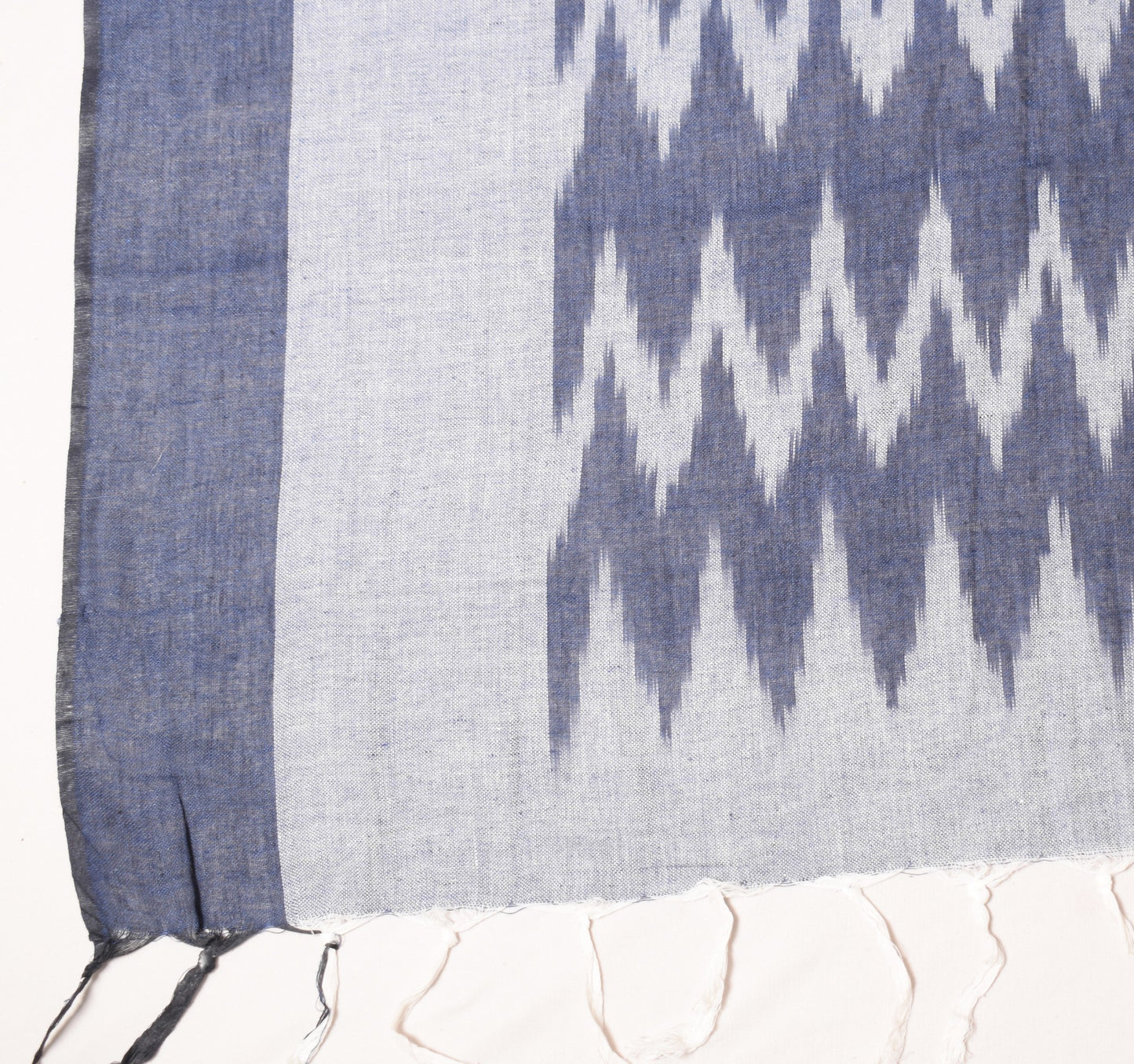 Sushila Vintage Hand Woven Dupatta 100%Pure Cotton Zig-Zag Ikat Blue Long Stole