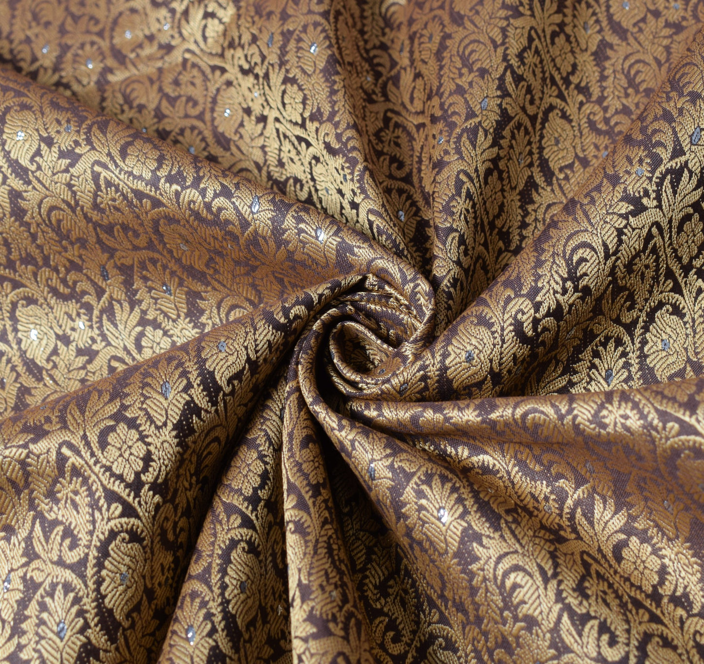 Sushila Vintage Dark Brown Dupatta Art Cotton Silk Floral Woven Long Stole Wrap