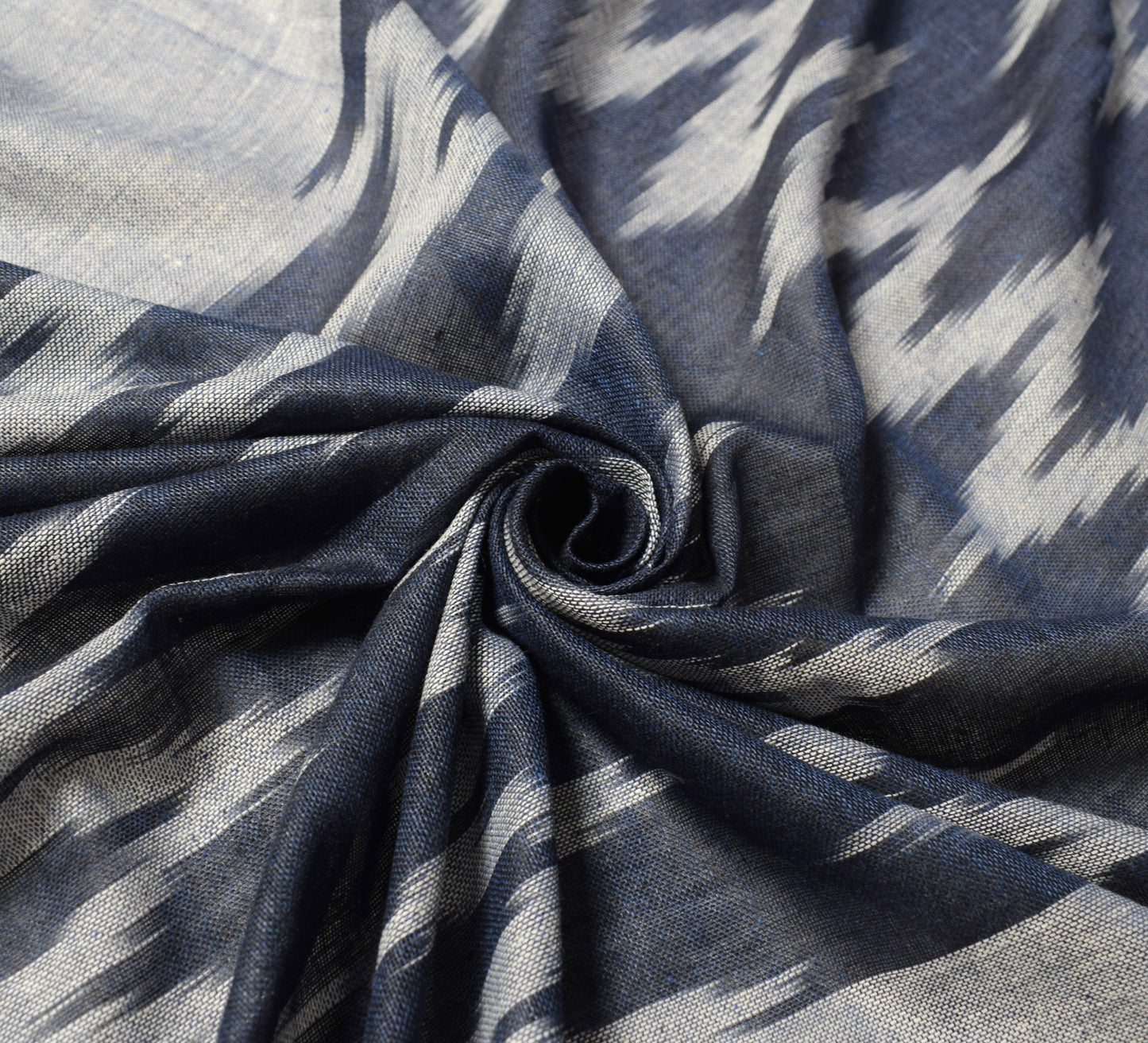 Sushila Vintage Hand Woven Dupatta 100%Pure Cotton Zig-Zag Ikat Blue Long Stole