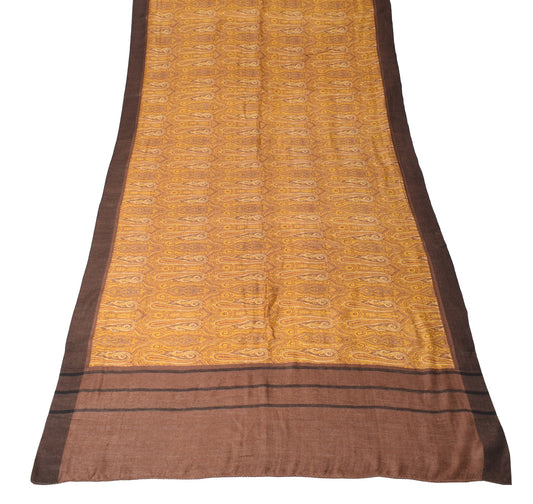 Sushila Vintage Pure Woolen Dupatta Brown Yellow Paisley Printed Long Stole