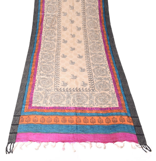 Sushila Vintage Beige Dupatta Warli Printed Pure Woolen Soft Long Stole Shawl