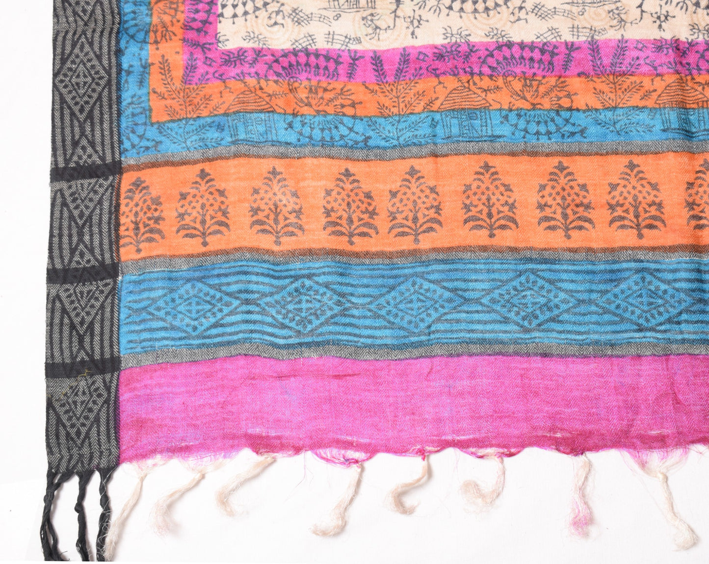 Sushila Vintage Beige Dupatta Warli Printed Pure Woolen Soft Long Stole Shawl