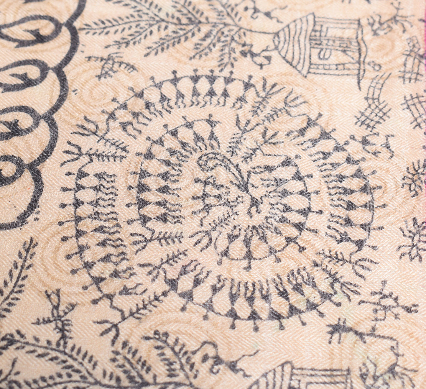 Sushila Vintage Beige Dupatta Warli Printed Pure Woolen Soft Long Stole Shawl