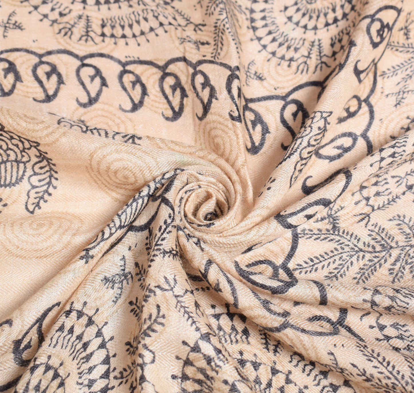 Sushila Vintage Beige Dupatta Warli Printed Pure Woolen Soft Long Stole Shawl