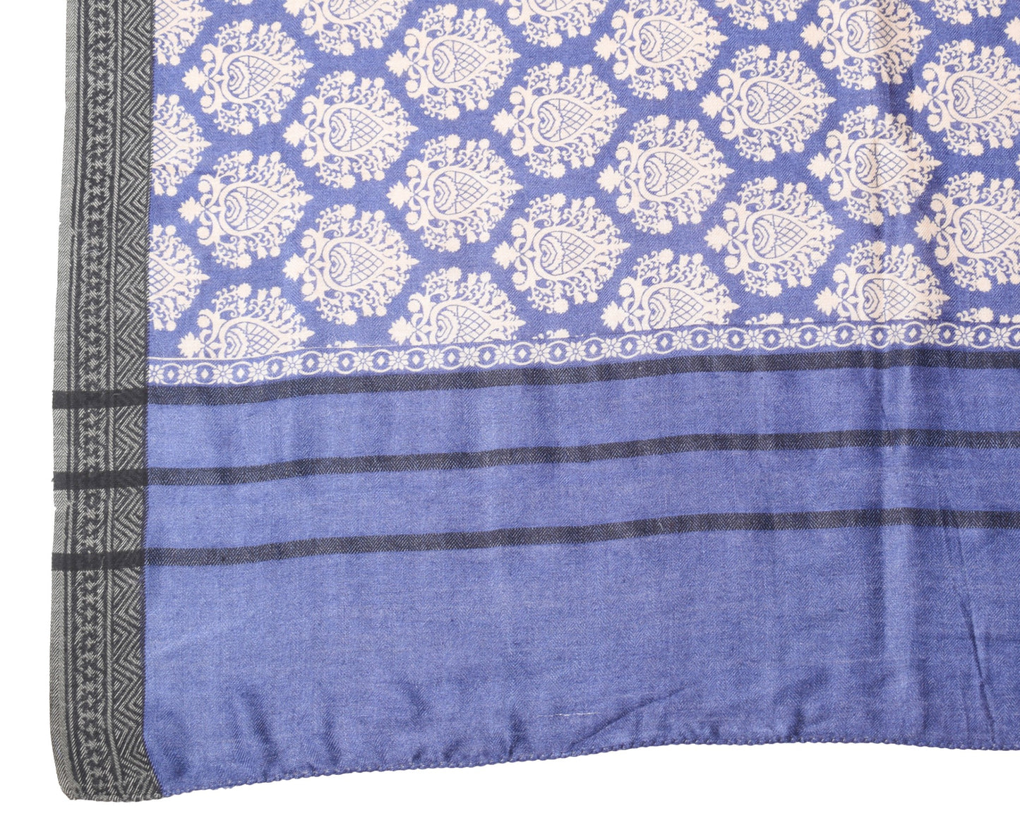 Sushila Vintage Cream Blue Dupatta Pure Woolen Printed & Woven Soft Long Stole