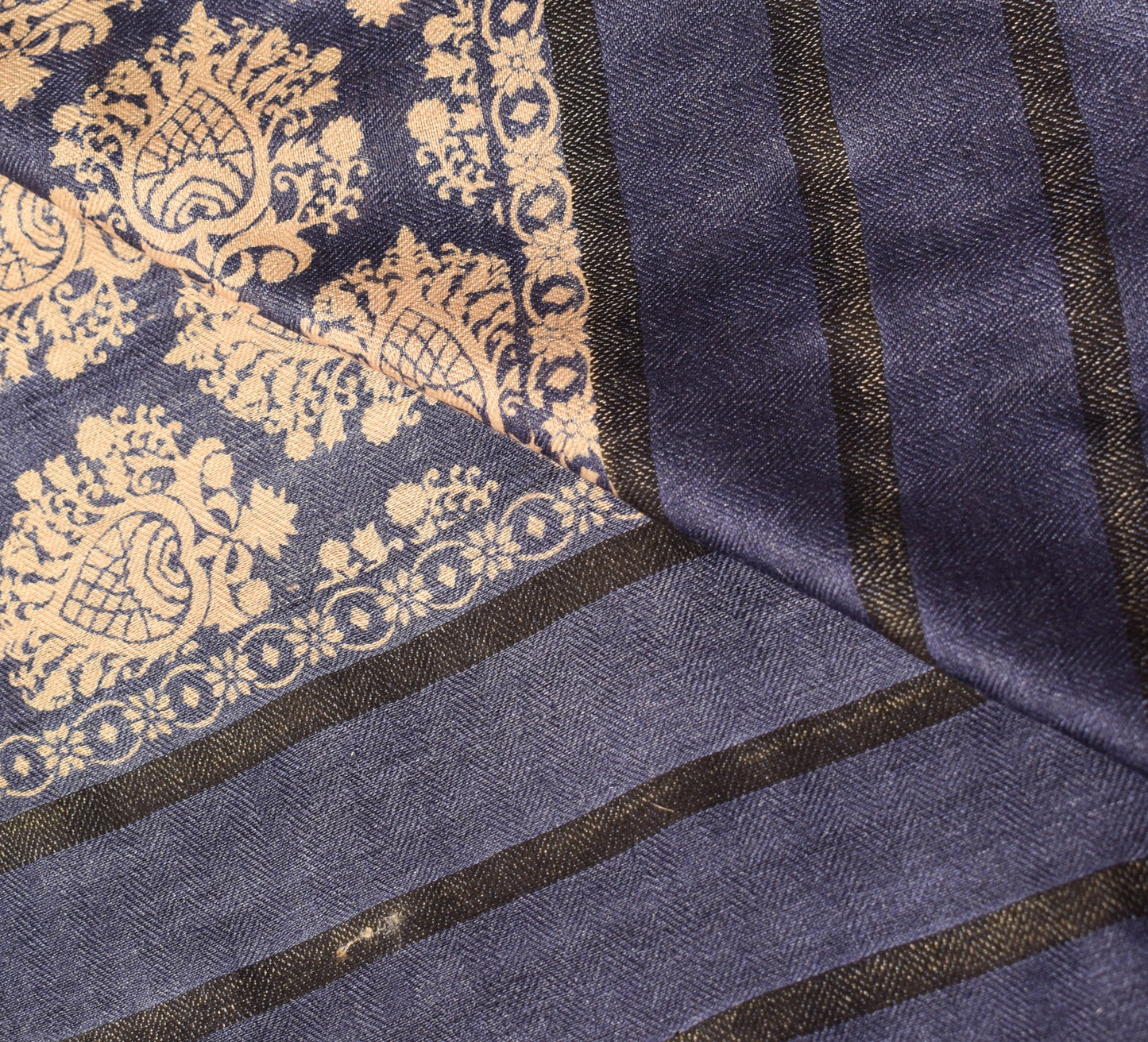 Sushila Vintage Cream Blue Dupatta Pure Woolen Printed & Woven Soft Long Stole