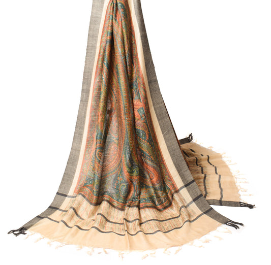 Sushila Vintage Multi-Color Dupatta Paisley Printed Pure Woolen Soft Long Stole