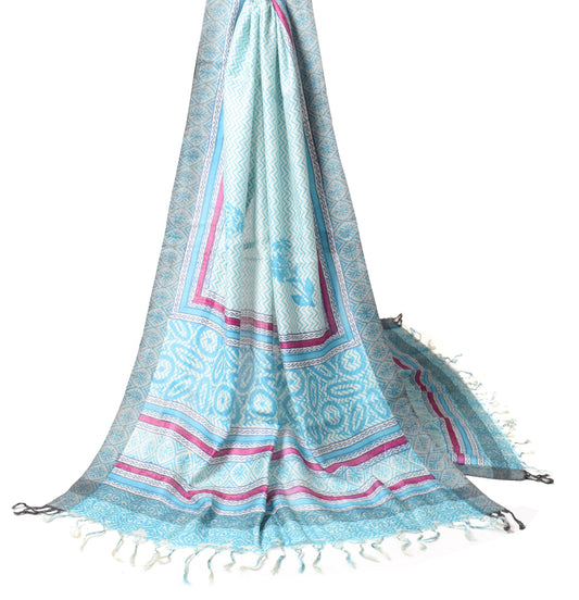 Sushila Vintage Hand Block Printed Dupatta Pure Woolen Woven Zig-Zag Long Stole