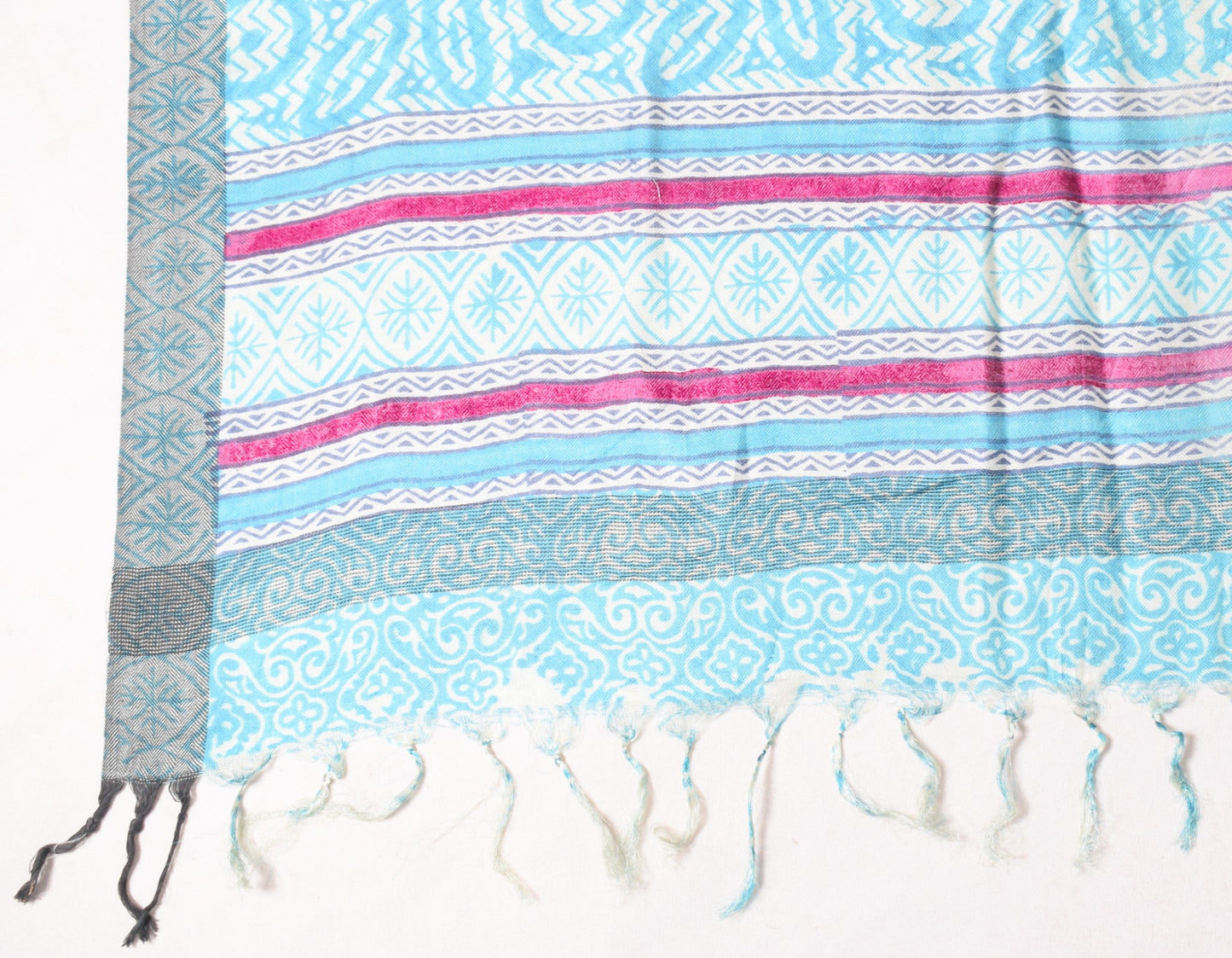 Sushila Vintage Hand Block Printed Dupatta Pure Woolen Woven Zig-Zag Long Stole