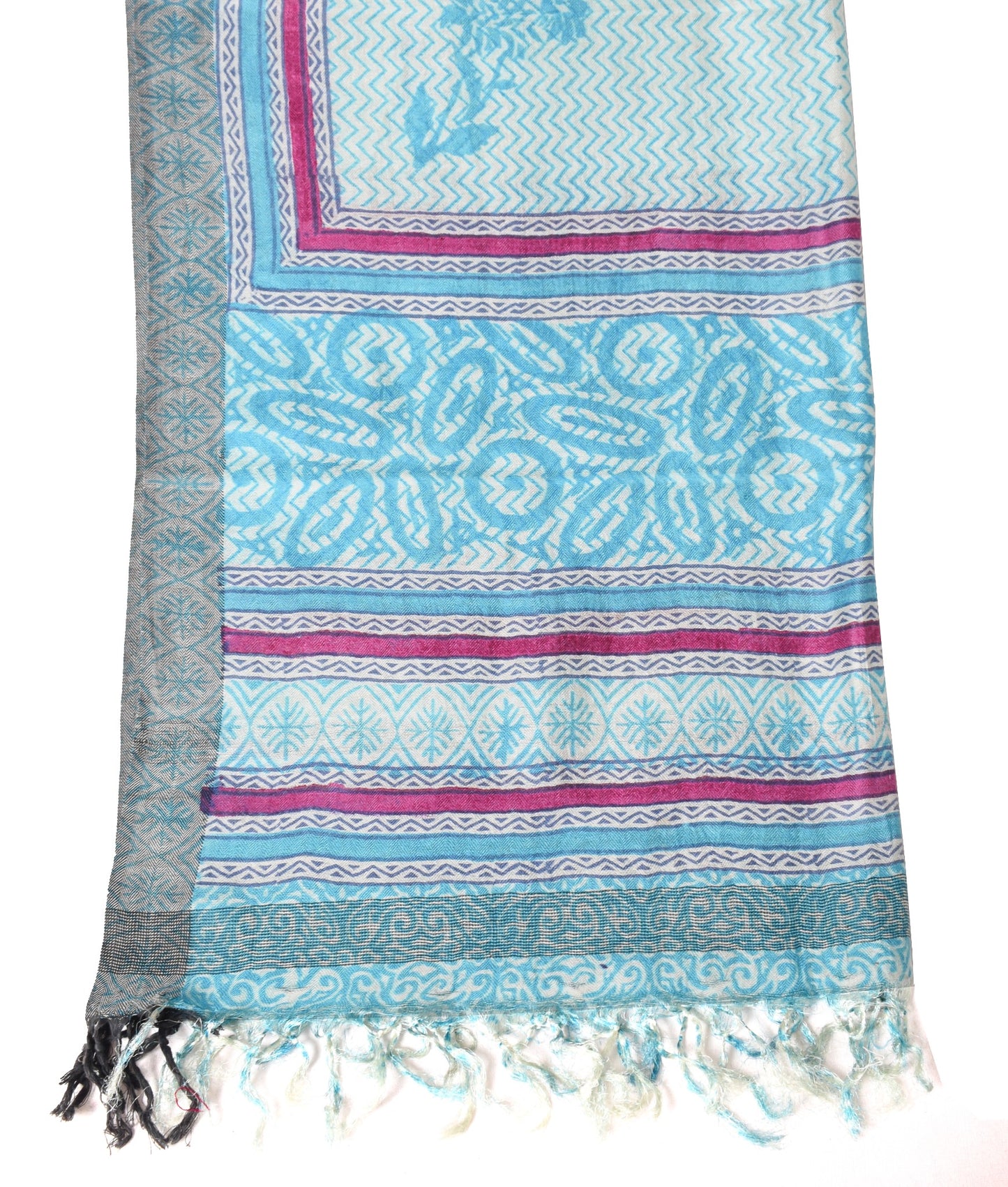 Sushila Vintage Hand Block Printed Dupatta Pure Woolen Woven Zig-Zag Long Stole