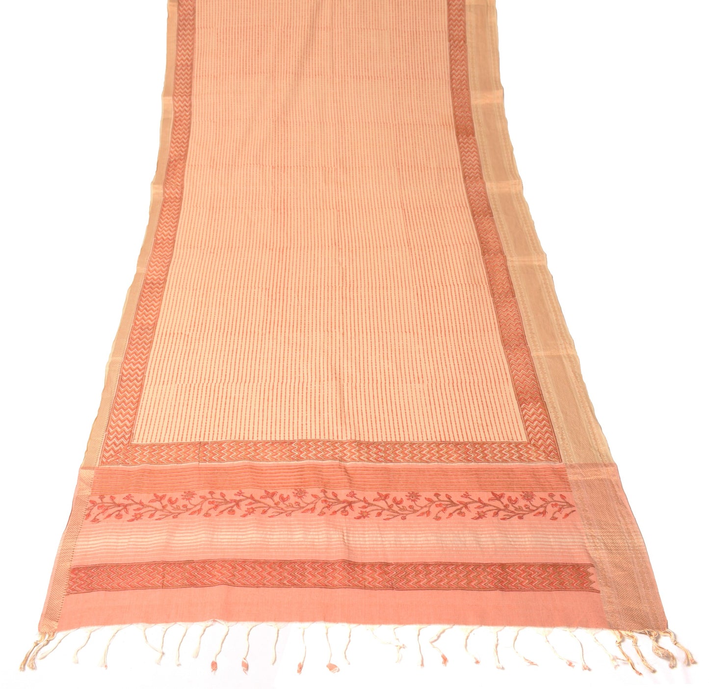 Sushila Vintage Peach Dupatta Pure Cotton Hand Block Print & Woven Long Stole