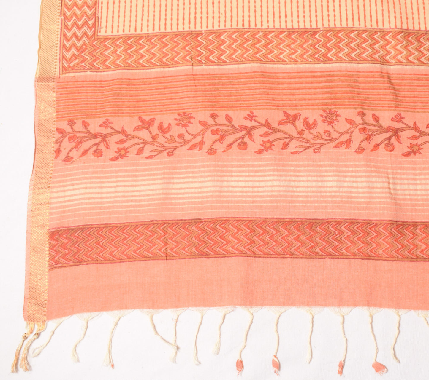 Sushila Vintage Peach Dupatta Pure Cotton Hand Block Print & Woven Long Stole