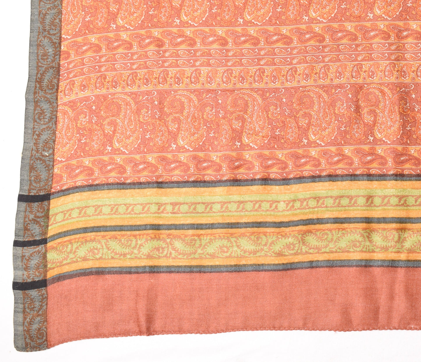 Sushila Vintage Pure Woolen Dupatta Paisley Printed Cream Soft Warm Long Stole
