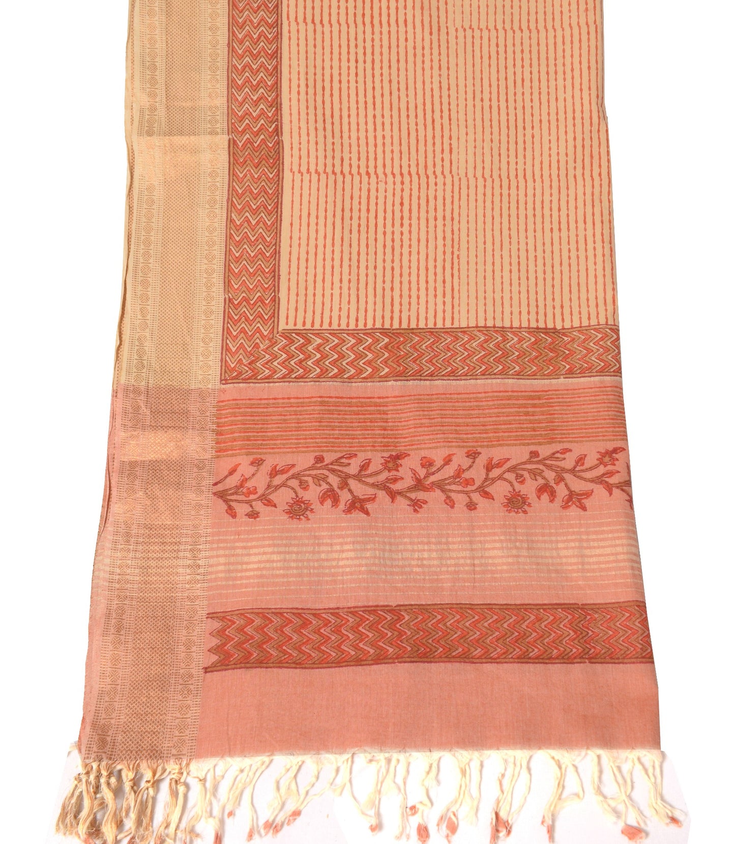 Sushila Vintage Peach Dupatta Pure Cotton Hand Block Print & Woven Long Stole
