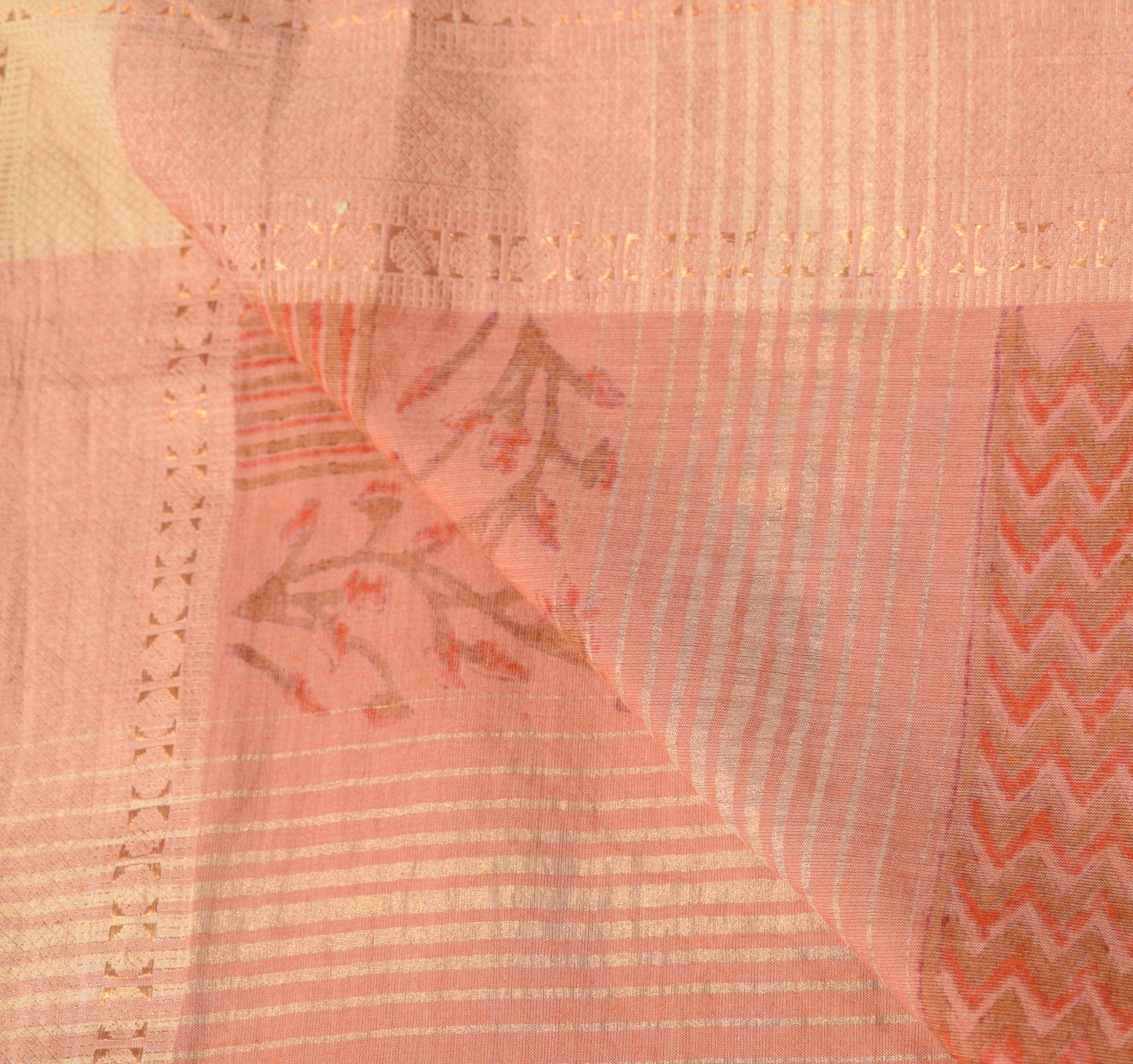 Sushila Vintage Peach Dupatta Pure Cotton Hand Block Print & Woven Long Stole