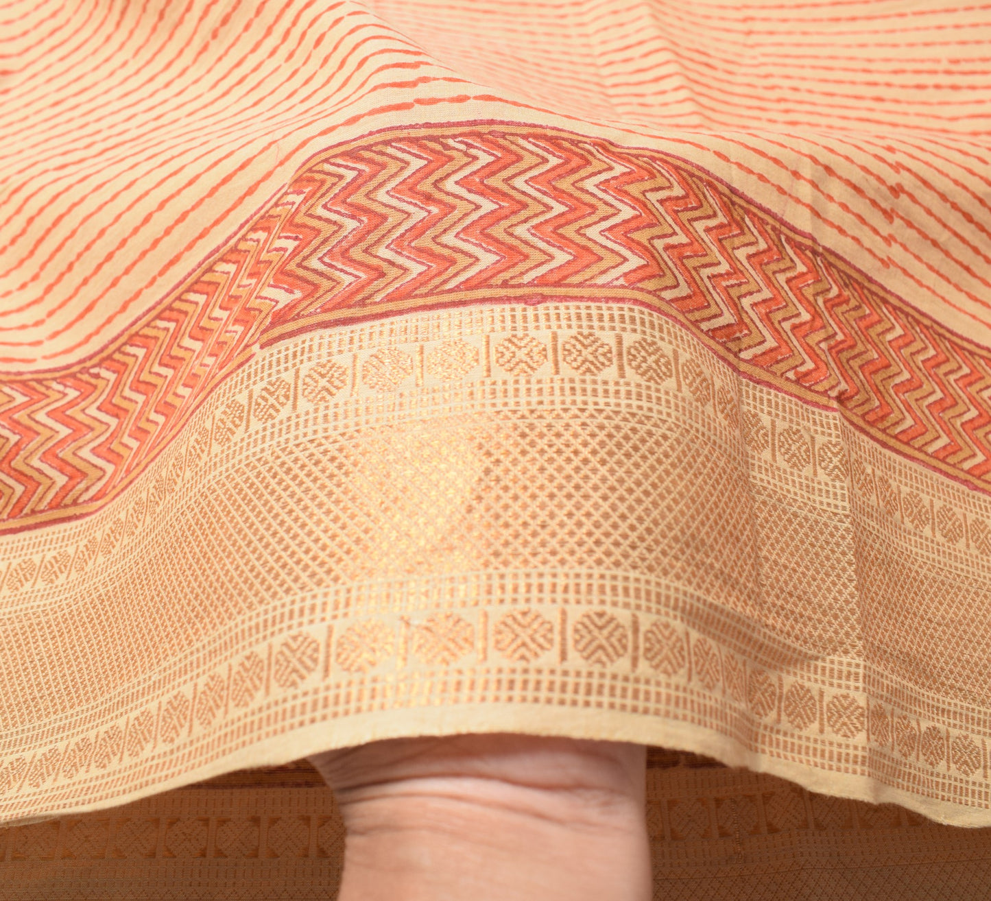 Sushila Vintage Peach Dupatta Pure Cotton Hand Block Print & Woven Long Stole