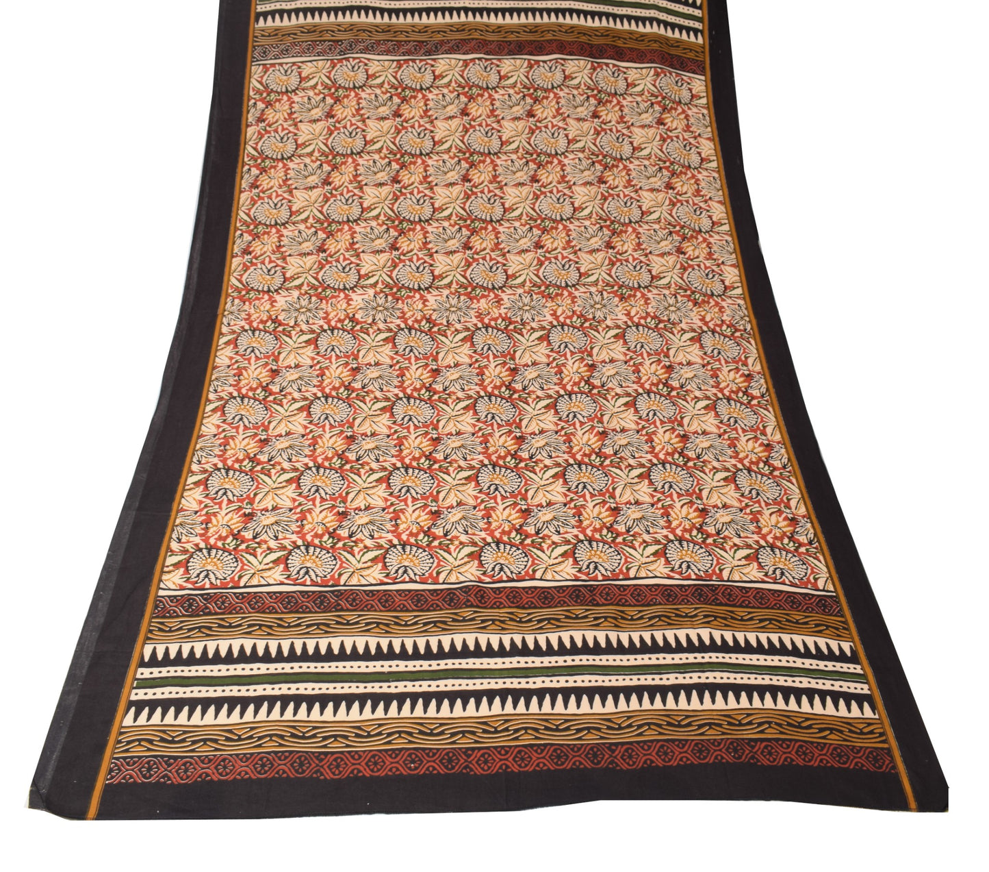 Sushila Vintage Kalamkari Printed Dupatta Pure Cotton Floral Brown Long Stole