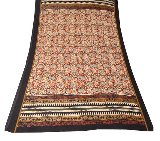 Sushila Vintage Kalamkari Printed Dupatta Pure Cotton Floral Brown Long Stole