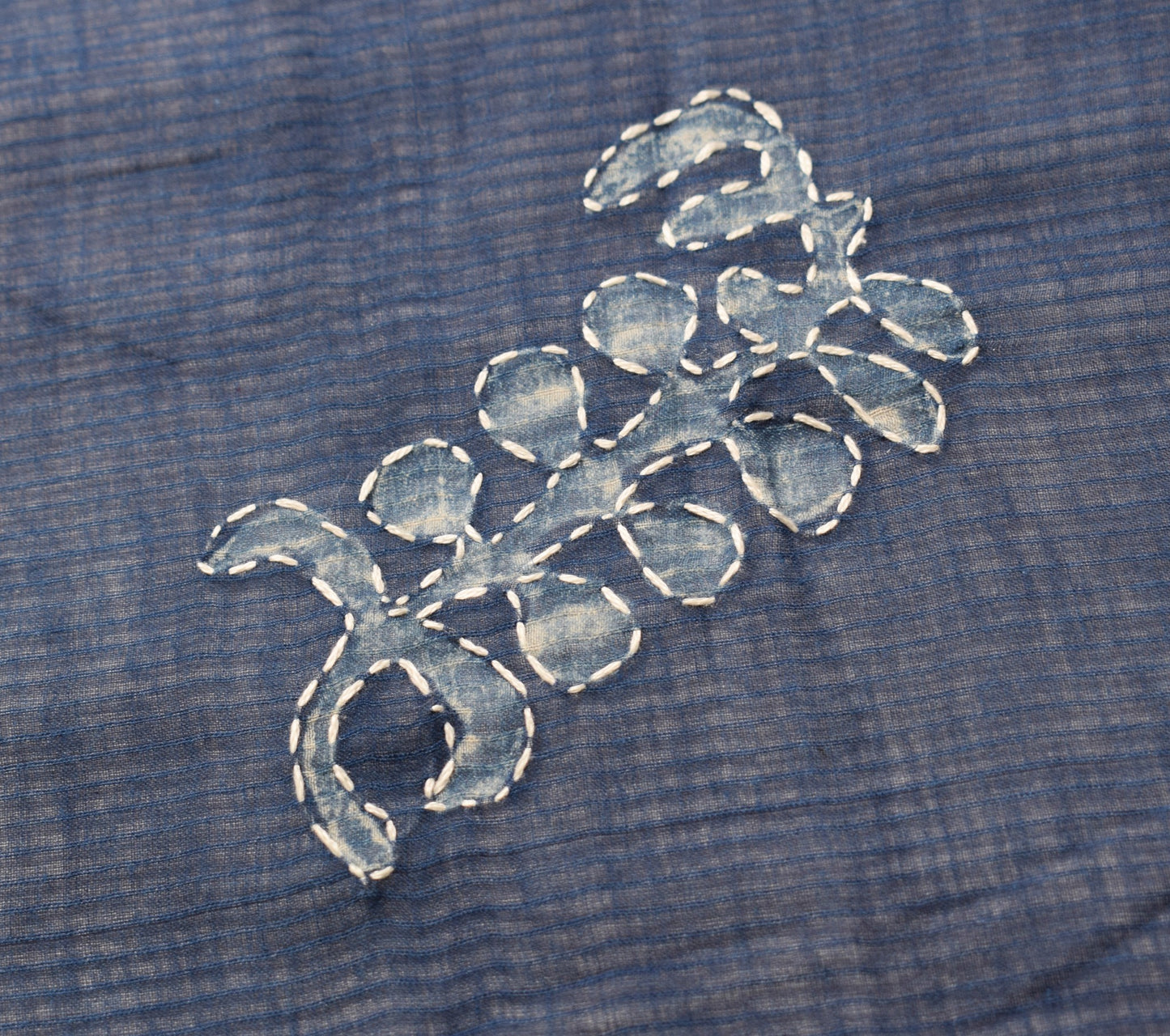 Sushila Vintage Blue Pure Cotton Dupatta Batik Print Hand Embroidered Long Stole
