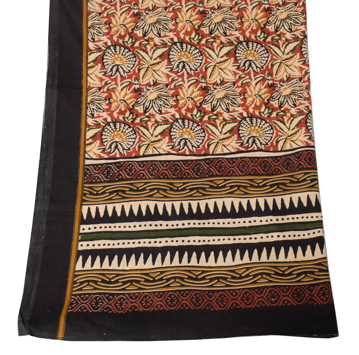 Sushila Vintage Kalamkari Printed Dupatta Pure Cotton Floral Brown Long Stole