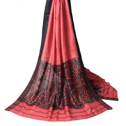 Sushila Vintage Red Pure Woolen Dupatta Floral Hand Printed Woven Long Stole