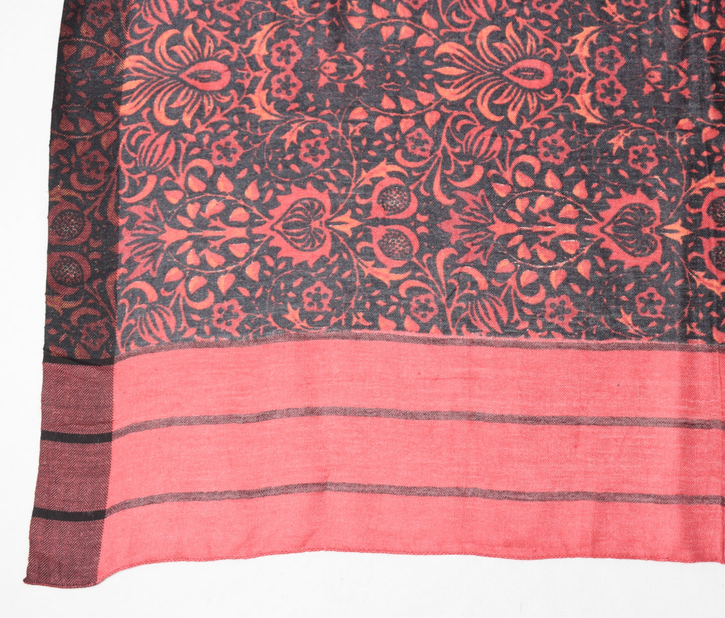 Sushila Vintage Red Pure Woolen Dupatta Floral Hand Printed Woven Long Stole