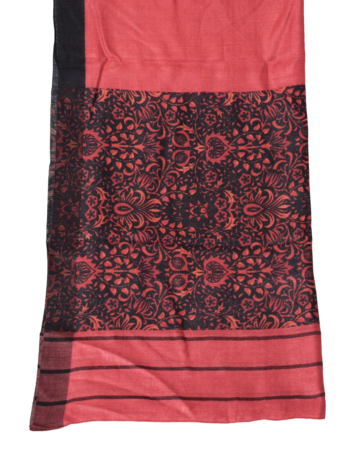 Sushila Vintage Red Pure Woolen Dupatta Floral Hand Printed Woven Long Stole