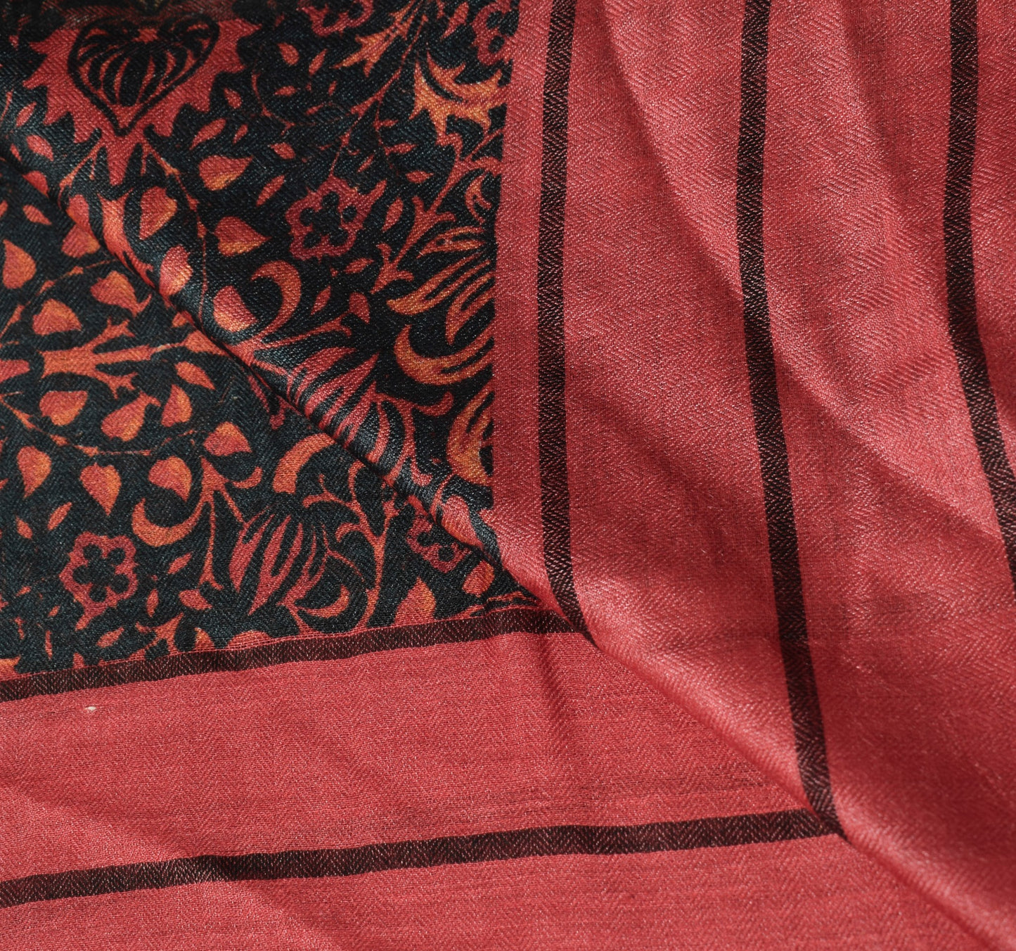 Sushila Vintage Red Pure Woolen Dupatta Floral Hand Printed Woven Long Stole
