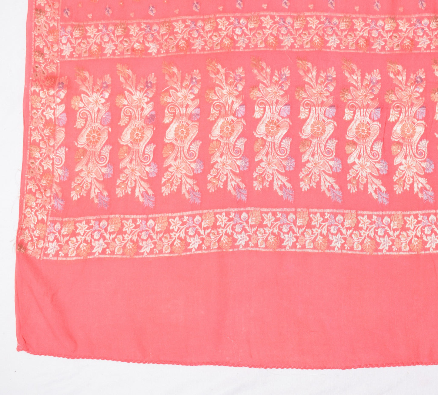 Sushila Vintage Floral Pink Dupatta All Over Woven Pure Chiffon Silk Long Stole