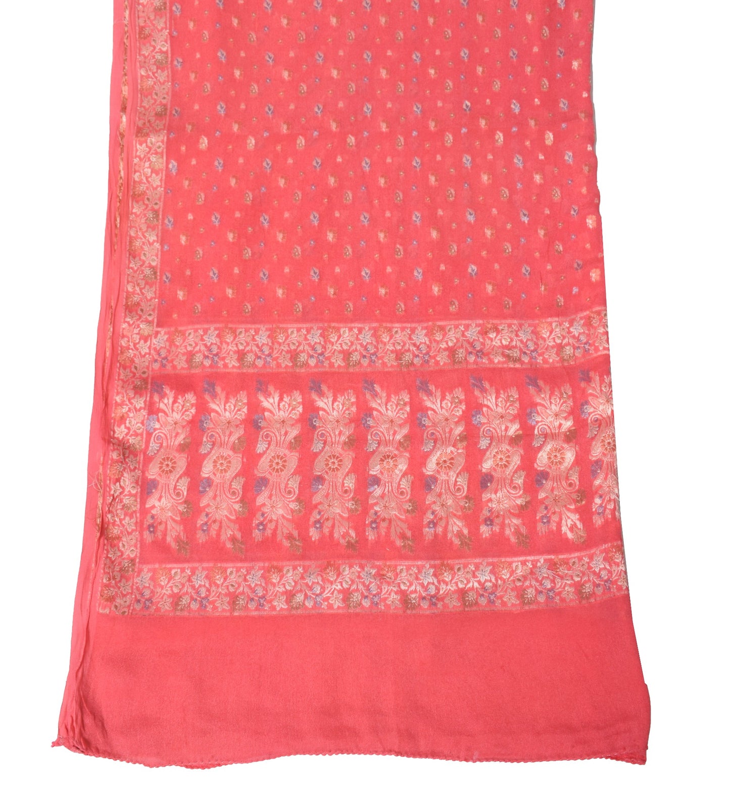 Sushila Vintage Floral Pink Dupatta All Over Woven Pure Chiffon Silk Long Stole