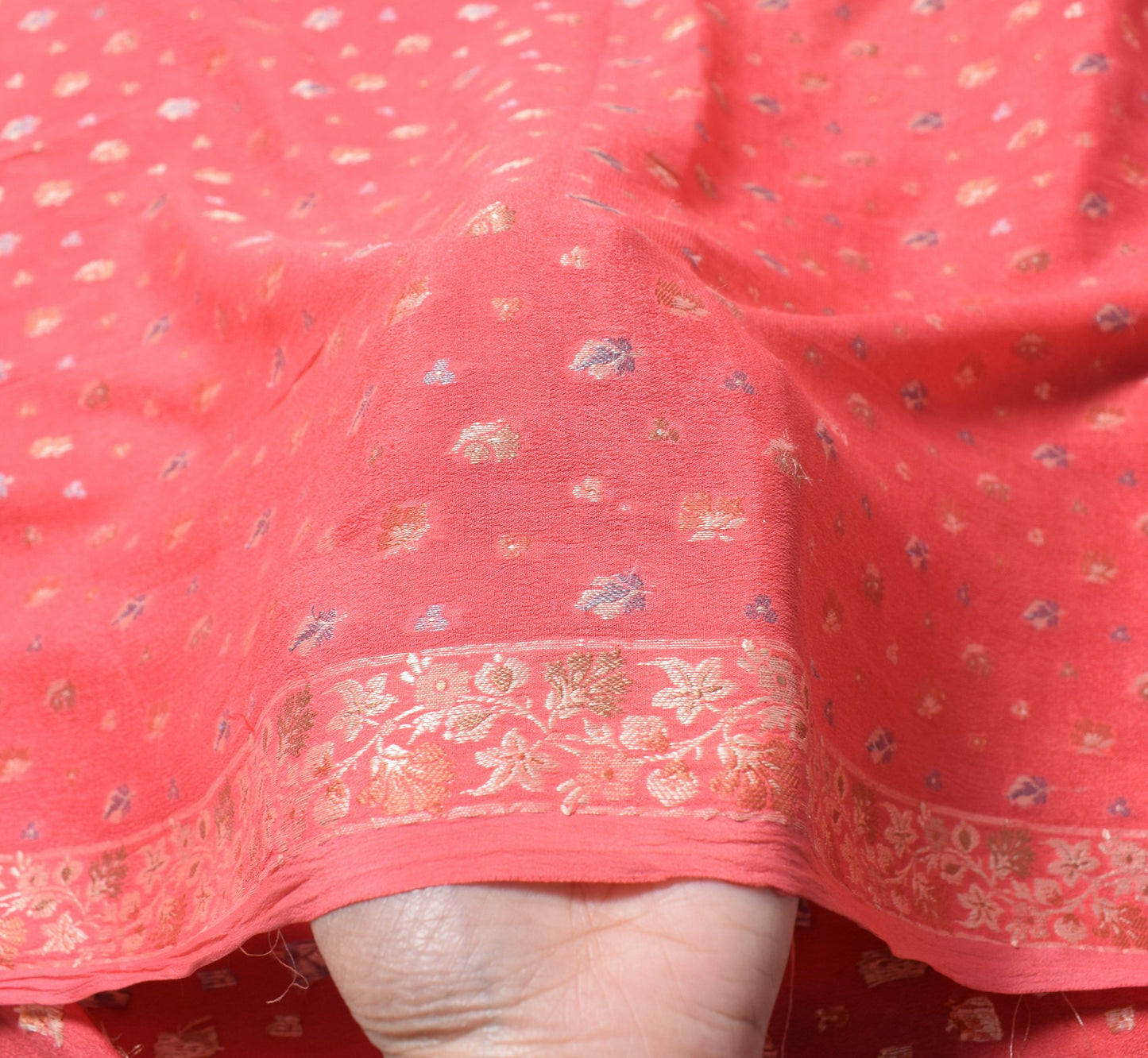 Sushila Vintage Floral Pink Dupatta All Over Woven Pure Chiffon Silk Long Stole