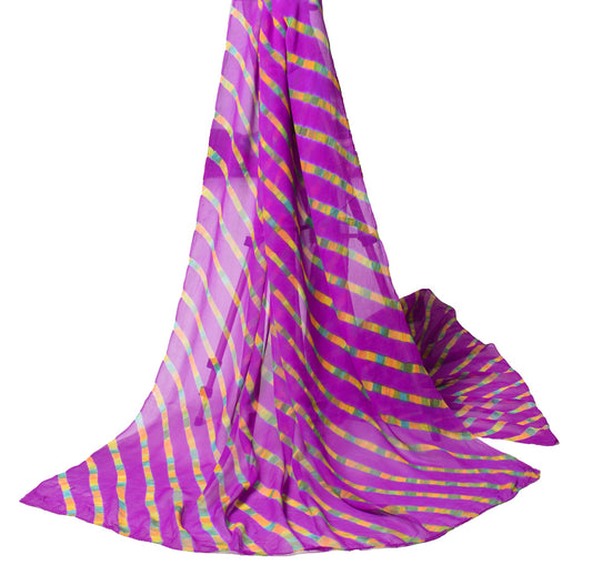 Sushila Vintage Purple Dupatta Pure Georgette  Lehariya Digital Print Long Stole