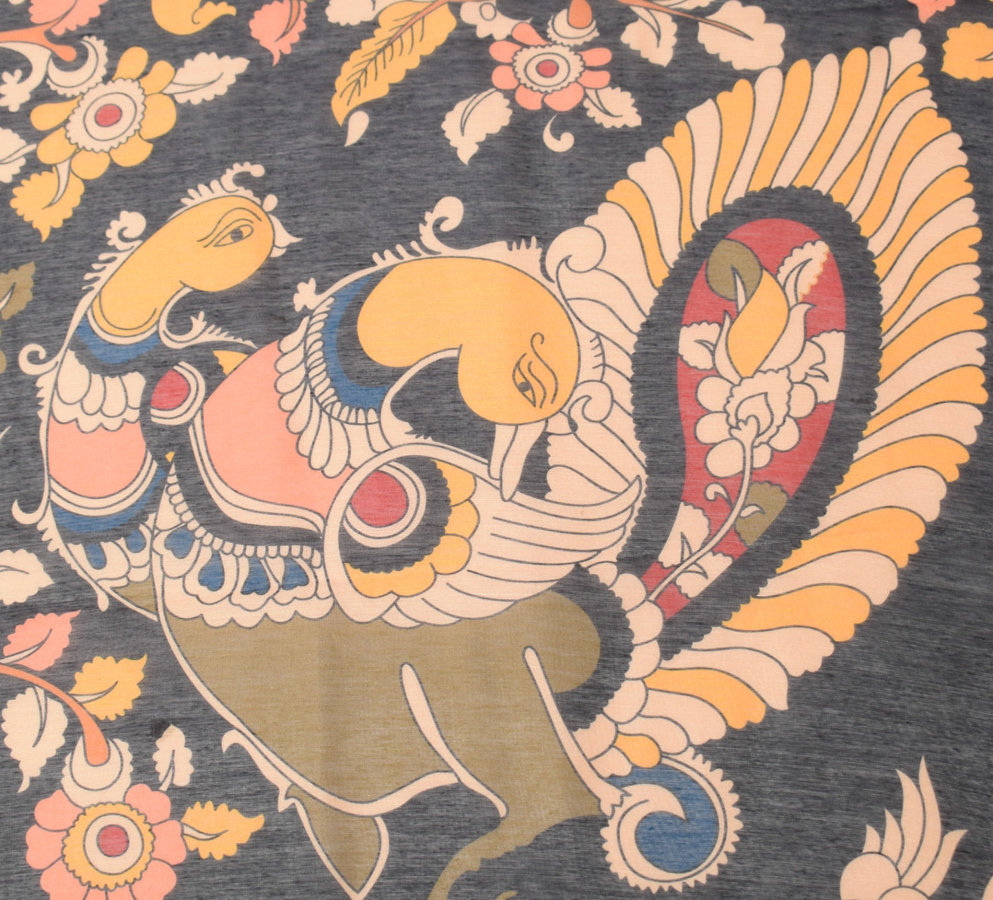 Sushila Vintage Black Dupatta Art Cotton Kalamkari Printed Peacock Long Stole